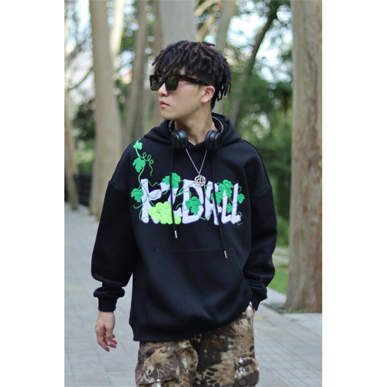 网图有货刺绣葡萄网球毛巾绣连帽卫衣秋冬宽松休闲男女A785-P48，男装卫衣，星座1505