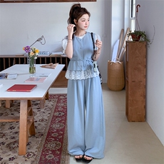 夏装！现货！韩系蕾丝边拼接两件套套装2C260-X060-P145-K198，女装套装/套裙，2C260