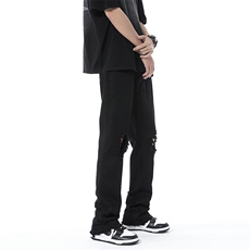 高街美式弹力破洞牛仔裤微喇叭B342-K7033-P55控78，男装牛仔裤，电商B342