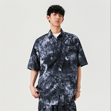 扎染短袖衬衫外套春夏街头复古衬衫痞帅新款A406C6050特P38，男装衬衫，星座309（原A406）