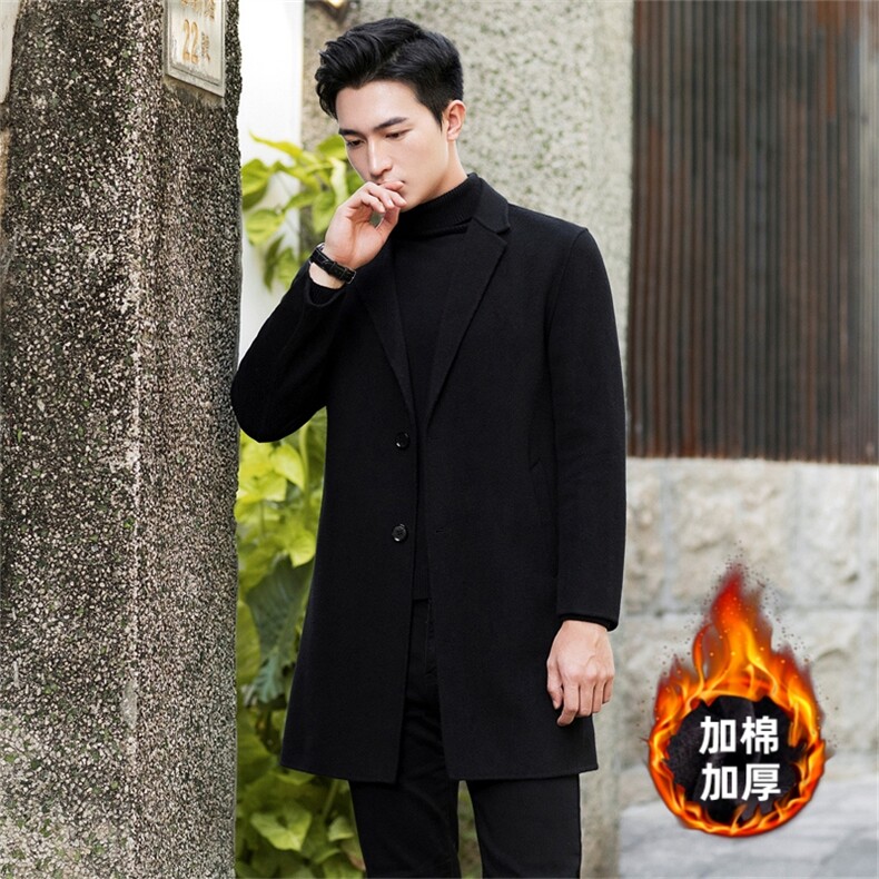 秋冬新款羊毛羊绒大衣男士宽松休闲呢子加厚中长款毛呢外套修身男，男装毛呢大衣，星座505-2（原电商A260-1)