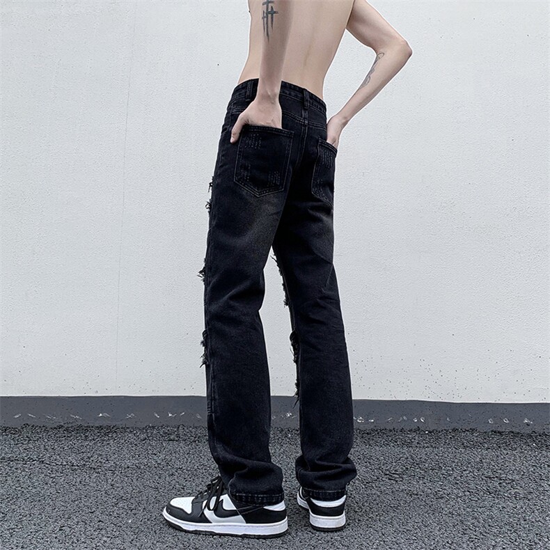 B221美式ins高街小众重工艺拉链直筒小脚牛仔裤LK23017-P65控88,男装牛仔裤,电商B221