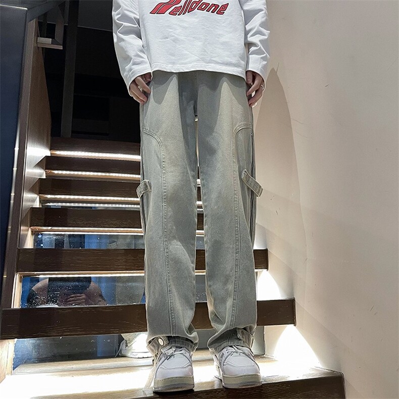 美式设计感拉链直筒裤男秋冬季新款高街宽松阔腿裤子N88033-p60,男装牛仔裤,星座1008