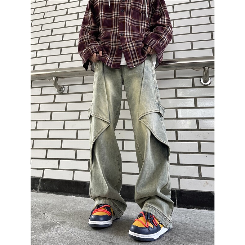 XZ612-K685-P65控88立体裁剪解构美式高街黄泥蓝牛仔裤男女2,男装牛仔裤,星座612