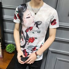 2021夏季新款美女印花短袖T恤男钱塘3029-8901真模，男装T恤，钱塘6006(原3029)