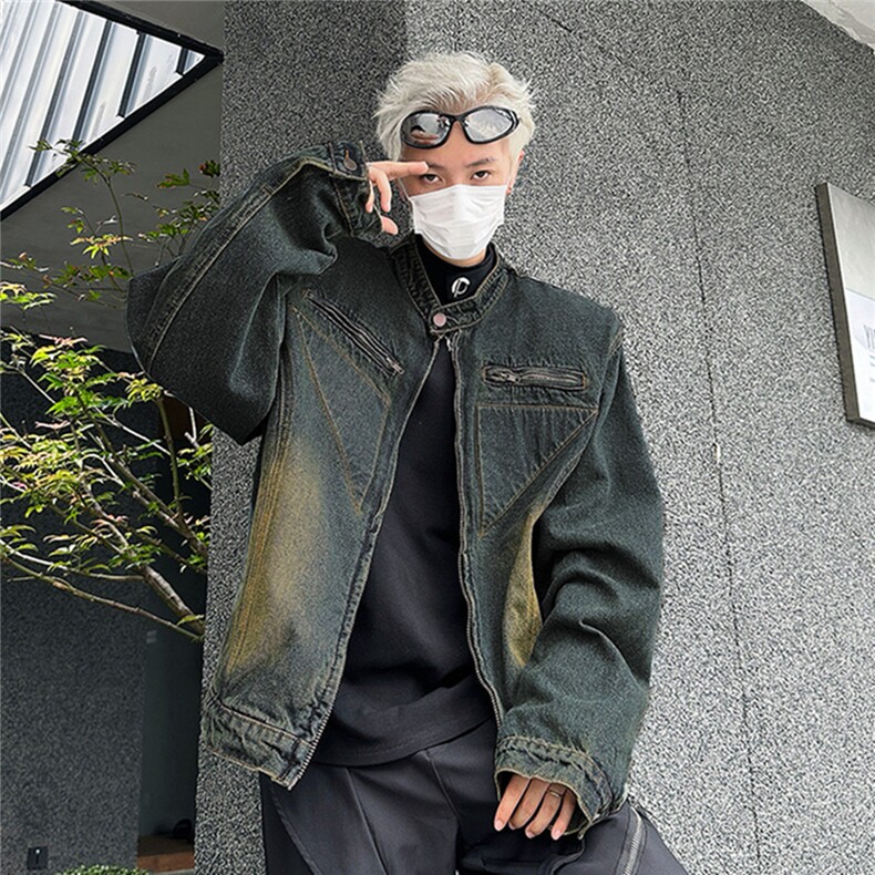 2025秋新款垫肩牛仔外套男做旧复古水洗短款夹克JK8642,男装工装外套,星座1108