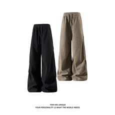 白底秋冬新款加绒加厚褶皱休闲裤男宽松直筒伞兵裤子-A2349P45，男装卫衣，电商B241