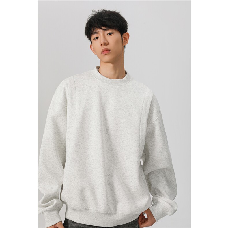 花灰色新疆长绒棉长袖t恤男春秋季小领口内搭卫衣cleanfit打底衫，男装卫衣，星座1315