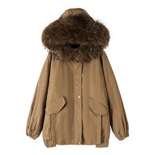 棉衣/棉服2021新款冬仿羊羔毛中长款工装带帽棉服女外套配毛领，女装棉衣/棉服，瑶迪依秀
