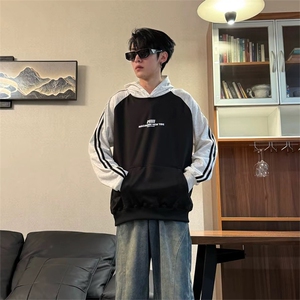 抖音得物高品质支持退换480克全棉加绒加厚宽松织带印花卫衣A0803