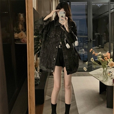 男女港风牛仔外套春秋款设计感宽松显瘦中长款烟灰夹克衫C753-88，男装夹克，星座911-2(原星座613-2）