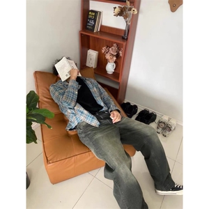 vintage美式复古格纹衬衫男秋季cleanfit长袖格子衬衣高级感外套图片