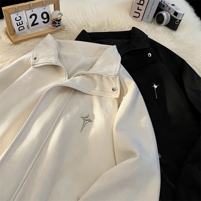 麂皮绒钢印字母夹克男翻领春秋棒球服休闲外套6006-P60控108,男装夹克,星座207