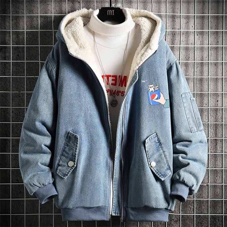 牛仔外套男大码加厚加绒衣男羊羔毛服男NM53262-P140网格,男装棉衣,电商A040A