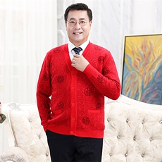 中老年羊毛衫男女情侣毛衣宽松针织外套开衫祥云福毛衫，男装中老年男装，亚东羊绒制品