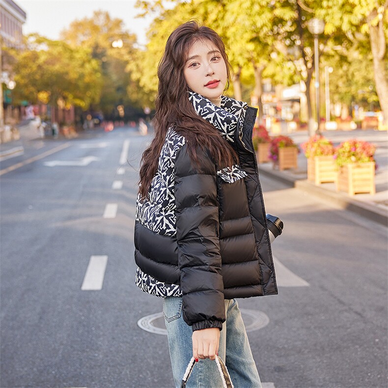 新品现货时尚帅气拼接显瘦加厚羽绒服90%新标白鸭绒,女装羽绒服,姿衣坊