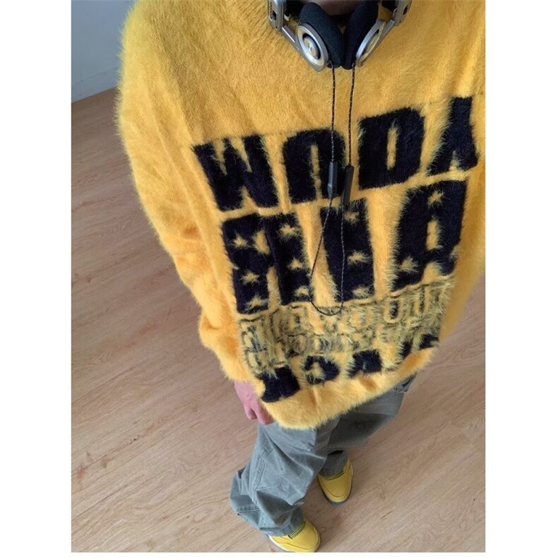 复古美式马海毛字母宽松毛衣秋冬慵懒百搭休闲针织衫潮MY29，男装针织衫/毛衣，星座1116A（原606A-3）