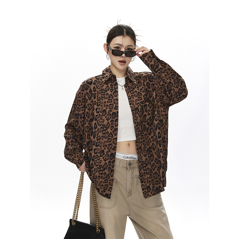 野性豹纹长袖衬衫大码M-5XL聚酯纤维衬衫中性CS78728P35控58，男装衬衫，星座227-7