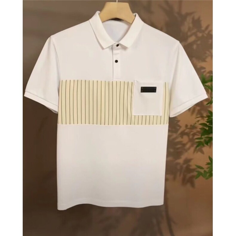 宽松版夏季拼接口袋新款Polo衫男短袖透气潮流百搭休闲商务翻领T,男装T恤,电商B212（原钱塘6029）