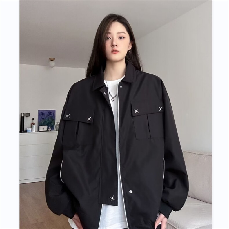 美式街头星星装饰设计男女潮工装夹克宽松休闲情侣外套W4952-P63,男装夹克,星座412-3