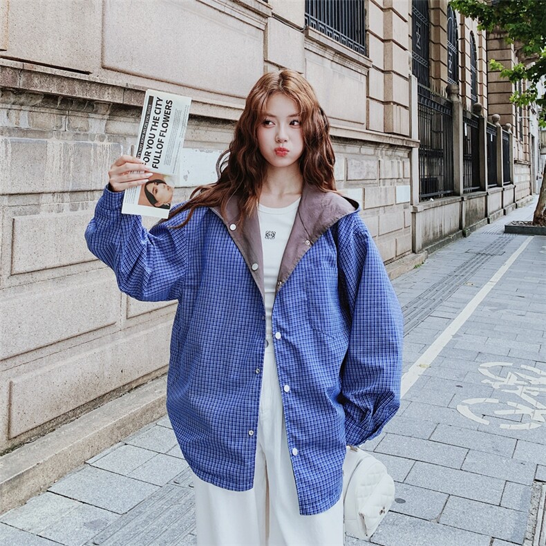 【新款】2C137-8282-P135-K218蓝格拼接灰色两面穿外套,女装短外套,2C137