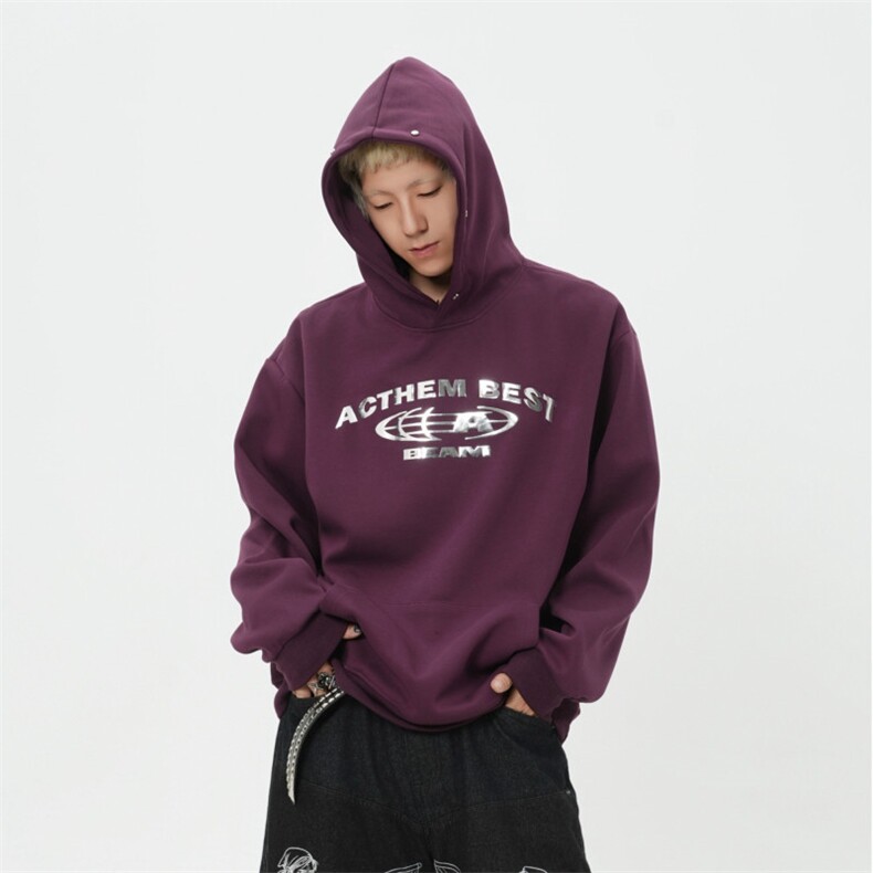 美式复古字母印花宽松连帽卫衣设计感情侣外套1015-WY371-P85,女装短外套,四季星座1015