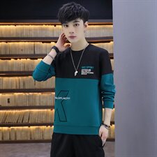 秋季K主推拼接圆领印花男士青年长袖T恤休闲卫衣男服W11，男装卫衣，星座301D(原星座1004-8）