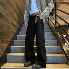 美式微喇牛仔裤男春秋季宽松直筒垂坠感裤子阔腿弯刀工装休闲长裤，男装休闲裤，电商B315