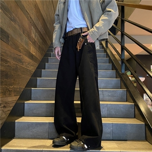 美式微喇牛仔裤男春秋季宽松直筒垂坠感裤子阔腿弯刀工装休闲长裤图片