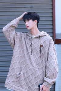 连帽立体菱形花纹卫衣男成分：98%聚酯纤维2%氨纶WY77047P75控98图片