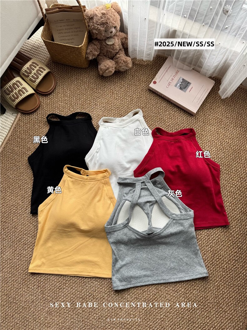 外穿挂脖吊带背心女夏季带胸垫短款内搭美背无袖上衣，女装背心吊带，梦白服饰厂