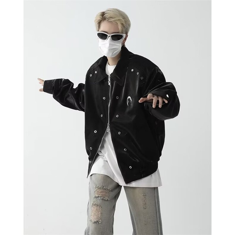液态金属高级设计感小众垫肩翻领夹克男休闲宽松痞帅M9903-P73,男装夹克,星座1109-3
