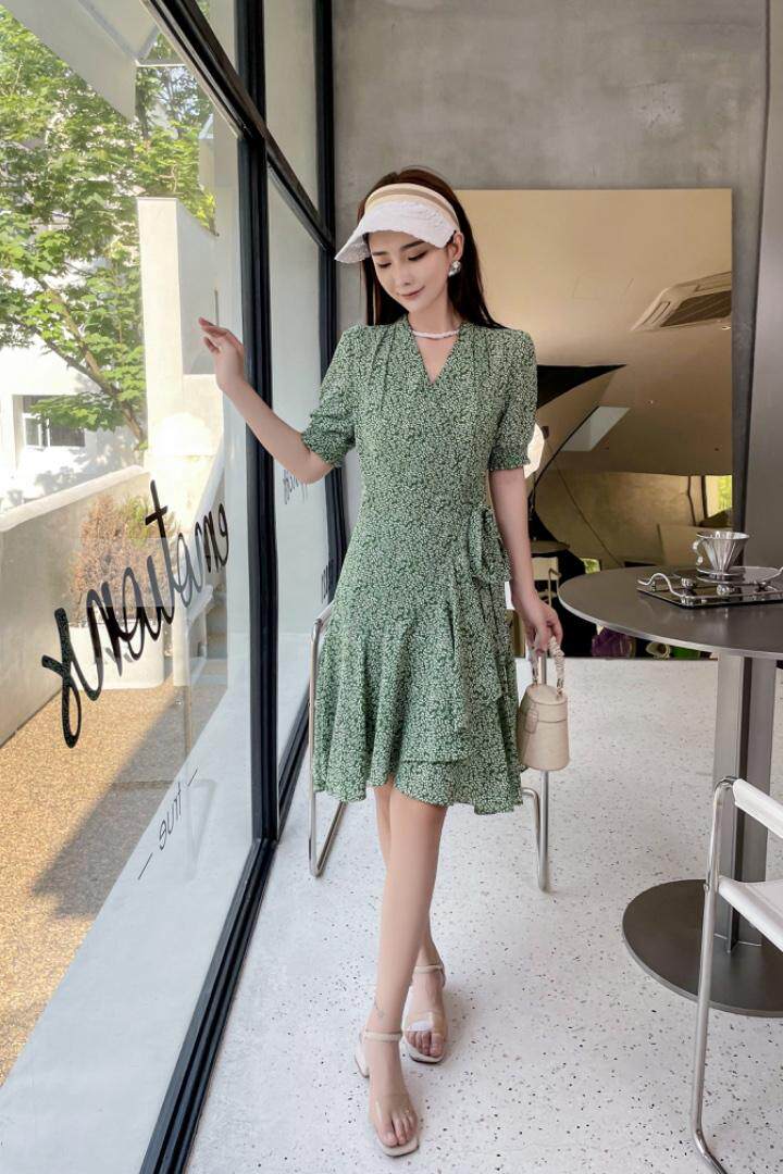 夏季碎花连衣裙，女装连衣裙，吉之红