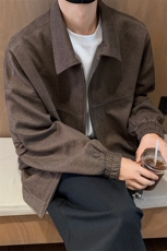 美拉德短款双拉链宽松翻领毛呢夹克男女大衣外套-OY2233-P105，男装毛呢大衣，电商B289