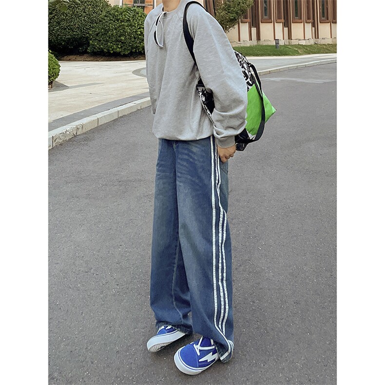 B221美式ins高街小众宽松三条杠运动牛仔裤LK23130-P60控78,男装牛仔裤,电商B221