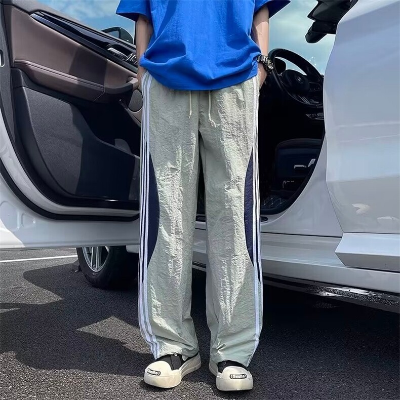 条纹休闲裤男士夏季薄款宽松直筒裤子美式潮牌青少年运动长裤,男装休闲裤,星座1013