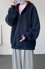 8XL-M秋连帽卫衣男宽松休闲纯色拉链开衫外套拼色帽衫运动WY27P65，女装短外套，电商D206-1