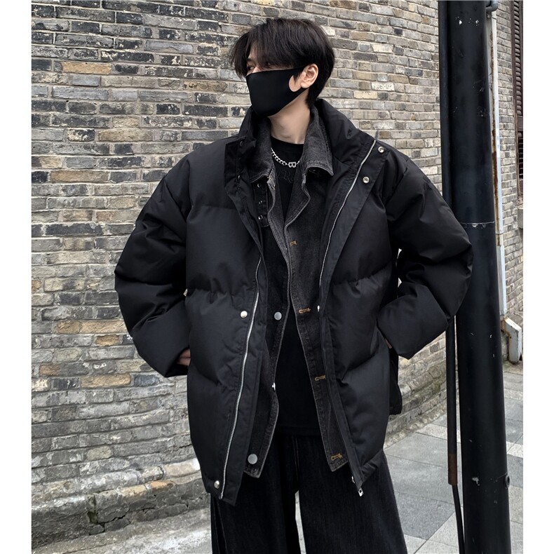 牛仔拼接棉服男款冬季假两件棉衣韩版潮流面包服外套12209-p115,男装工装外套,电商C307