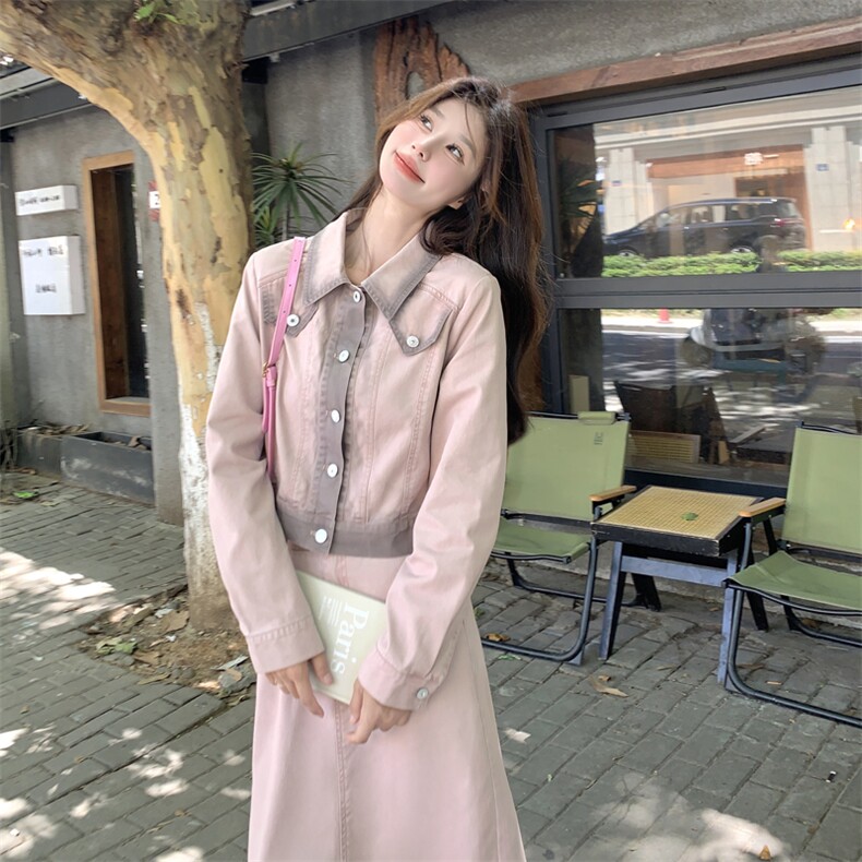 今年流行超好看渐变粉色牛仔衬衫半身裙女初秋2025新款绝美套装裙,女装套装/套裙,多米2-075