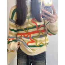 秋冬季流行洋气彩色条纹套头毛衣女时尚甜美针织衫上衣MG20，男装针织衫/毛衣，星座1116A（原606A-3）