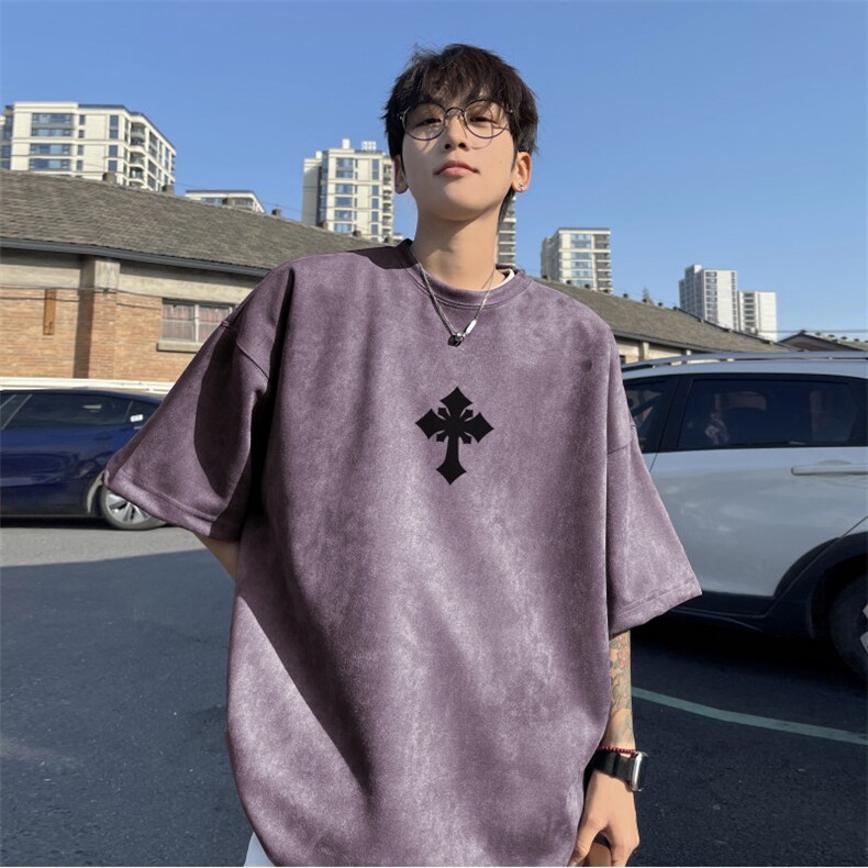 夏季新款抖音直播品质麂皮绒美式印花短袖djp323-特批23控39,男装T恤,星座605(原A050)