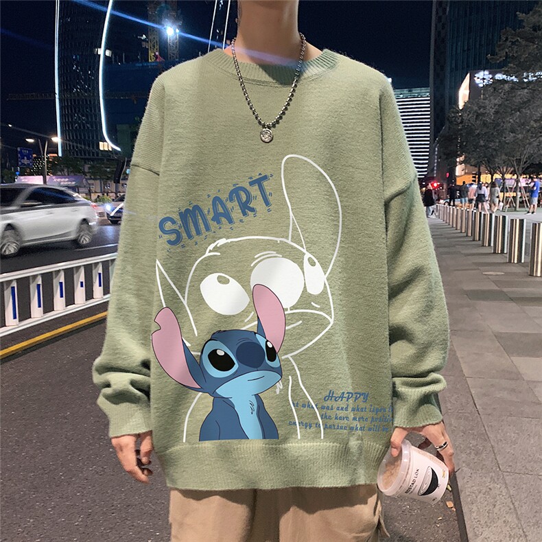 港风秋冬卡通动漫史迪仔宽松圆领毛衣男M6812P55控68，男装针织衫/毛衣，电商A268A