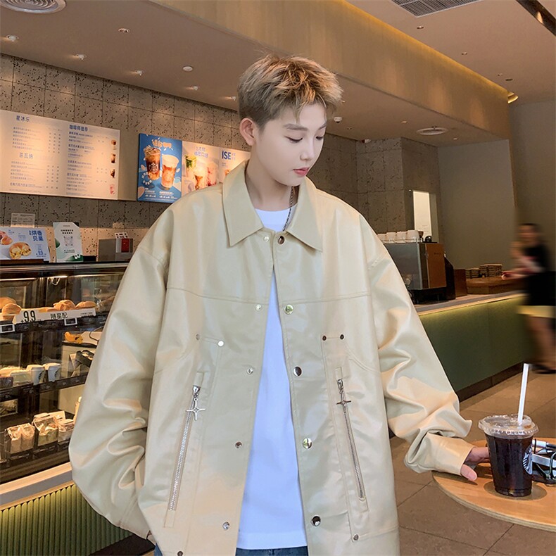 模特-美式皮衣外套男春秋季机车夹克8056-P90，男装夹克，电商B380（原B361）