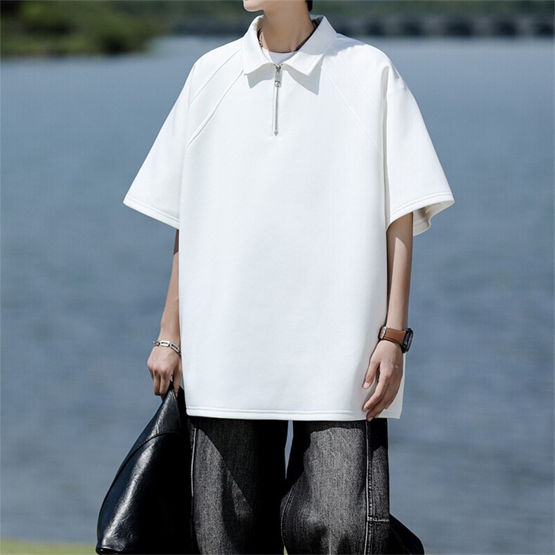 8XL-M半拉链t恤短袖POLO衫男款夏季美式翻领宽松大码半袖DT008P45,男装T恤,电商B312