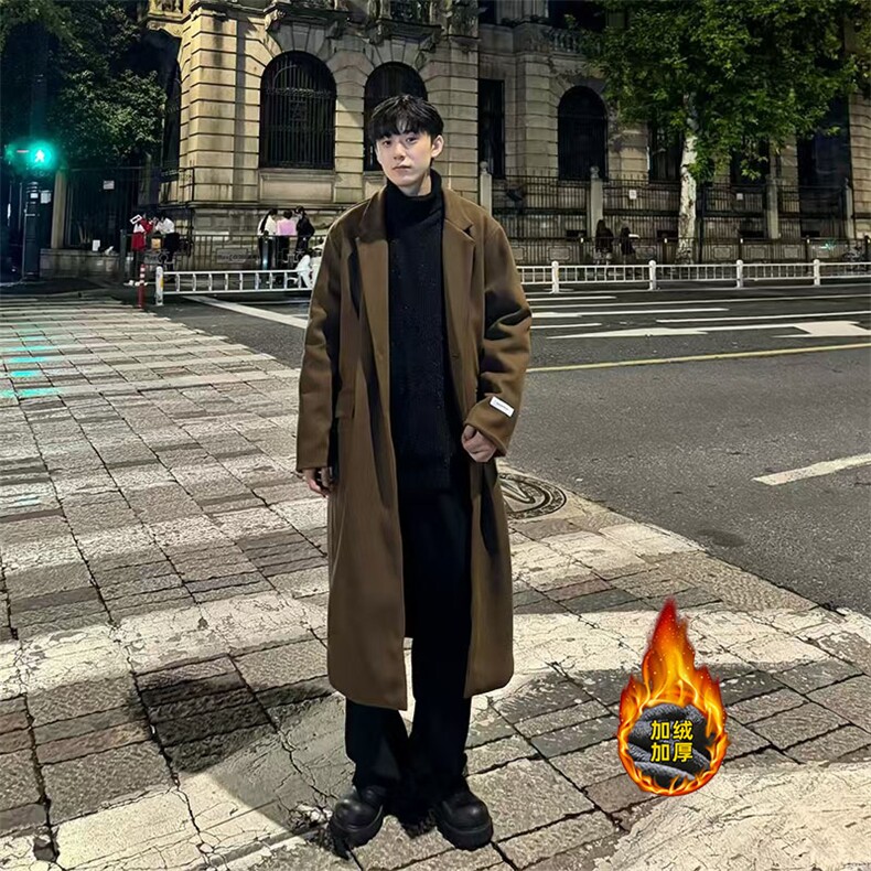 现货+加棉韩系长款呢子大衣cleanfit过膝加长风衣外套Y905-P135，男装风衣，星座1004-3