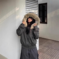 现货重磅boxy短款棉衣座山雕大毛毛领男女棉服水洗工装厚外套，男装棉衣，电商A486-1