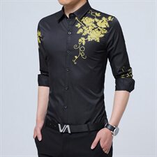 C838男士长袖衬衫印花青年韩版商务休闲白衬衣修身正装潮，男装衬衫，电商D310（原电商305）