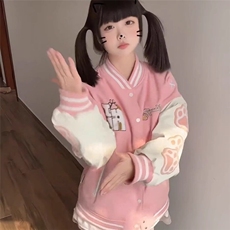 龙凤棉+PU美式复古猫爪刺绣撞色棒球服慵懒风宽松百搭外套，男装夹克，星座506A