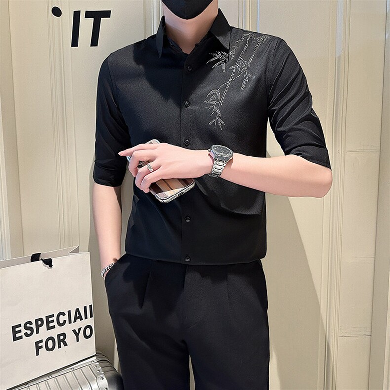 店主风社会小伙男烫砖高级感七分袖衬衫男衬衣301A-1/CS564/P55,男装衬衫,星座301A-1