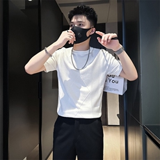 短袖毛衣针织衫半袖男修身圆领社会小伙店主风301C-DM04-P58控78，男装T恤，星座301C（原B323）
